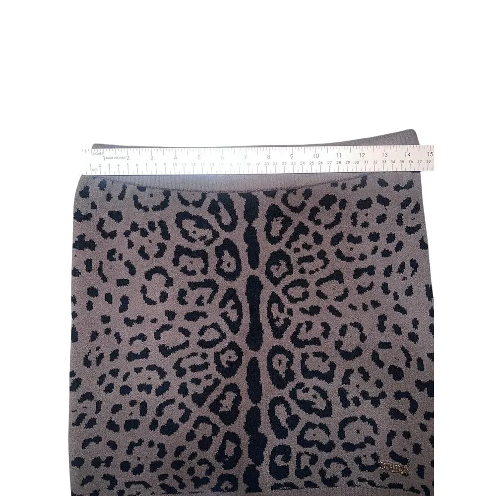 SER.O.YA Leopard Print Knit Mini Skirt Women’s M Taupe Black Pull On Stretch Y2K - Picture 5 of 6